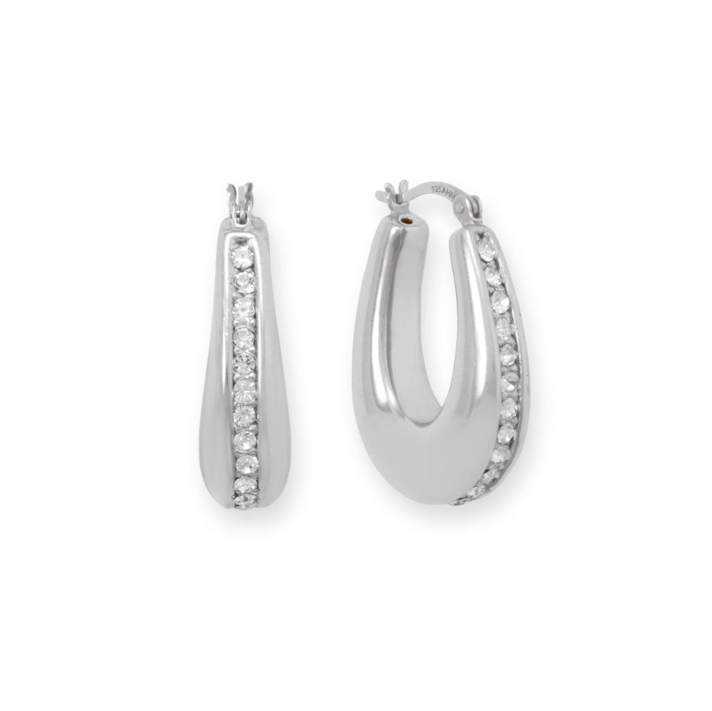 Hollow CZ Oblong Hoop Earrings