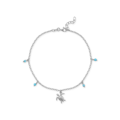 Sea Turtle and Reconstituted Turquoise Charm Anklet