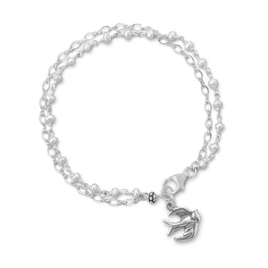 Double Strand Bracelet with Cultured Freshwater Pearls and Bird Charm