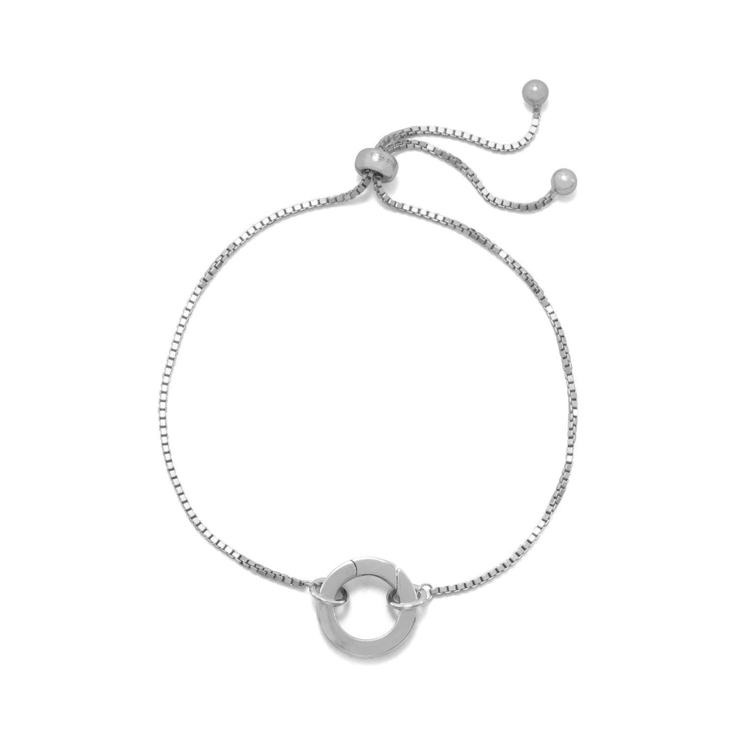 Rhodium Plated Adjustable Circle Hinge Charm Capable Bolo Bracelet