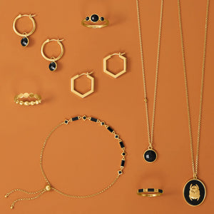 14 Karat Gold Plated Hoop Earrings with Faceted Black Onyx Charm