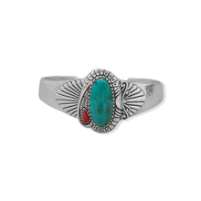 Turquoise and Red Jasper Fan Design Cuff Bracelet