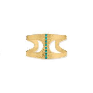 14 Karat Gold Plated Hammered Turquoise Cuff Bracelet