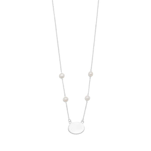 16" ID Tag Necklace with White Cultured Freshwater Pearl