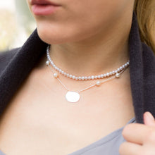 16" ID Tag Necklace with White Cultured Freshwater Pearl