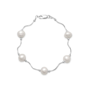 8" Wave Design Bracelet with Cultured Freshwater Pearls