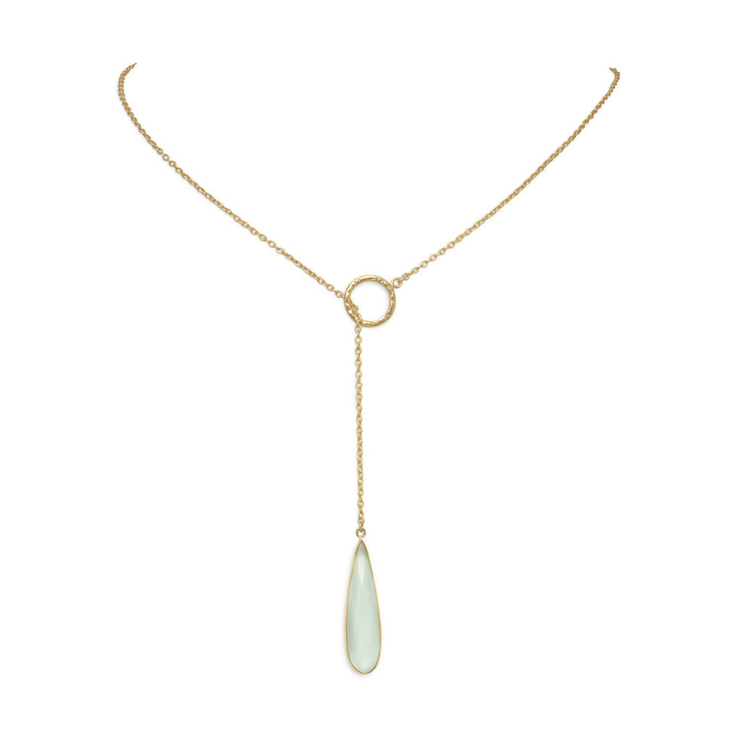 14 Karat Gold Plated Lariat Necklace with Chalcedony Drop