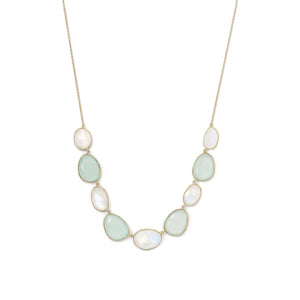 14 Karat Gold Plated Rainbow Moonstone and Green Chalcedony Necklace