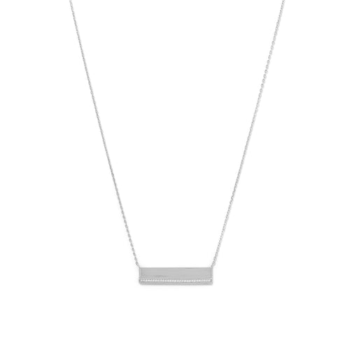 Rhodium Plated CZ Polished Bar Necklace