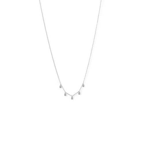 Rhodium Plated Dainty CZ Charm Necklace
