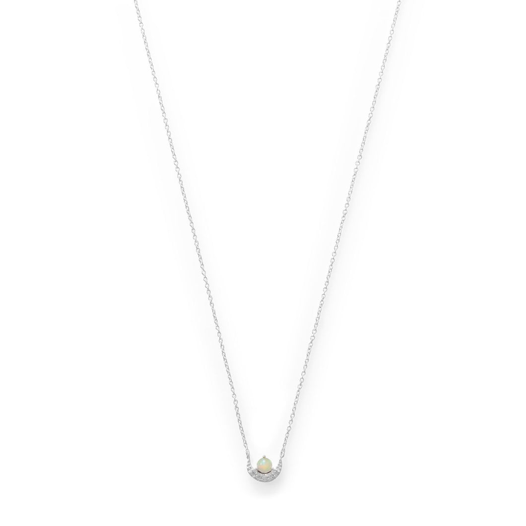 CZ Crescent and Synthetic Opal Necklace