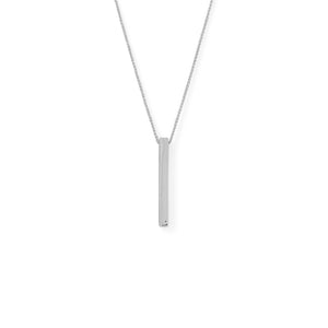 Four Sided Rhodium Plated Vertical Bar Drop Necklace