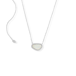 Adjustable Rhodium Plated Synthetic Opal and CZ Necklace