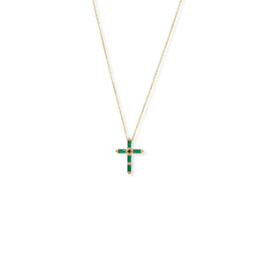 Bodacious Baguettes! 16" + 2" Green and Black CZ Cross Necklace