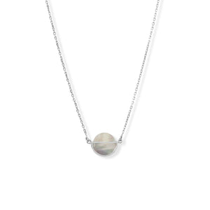 16" + 2" Rhodium Plated Round Shell Frame Necklace
