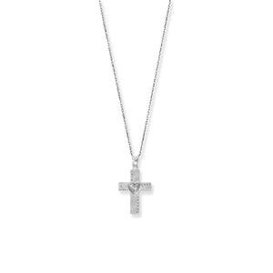 16" + 2" Oxidized Textured Cross with Heart Necklace
