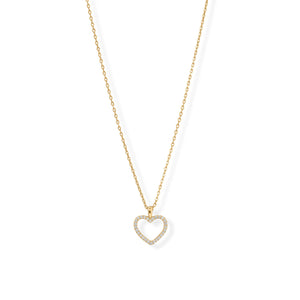 16" + 2" 14 Karat Gold Plated CZ Heart Necklace