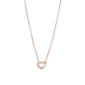 16" + 2" 14 Karat Rose Gold Plated CZ Double Heart Necklace