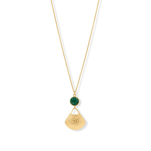 18" + 1" + 1" 14 Karat Gold Plated Green Druzy and Fan Necklace