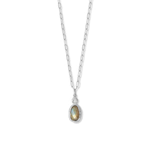 16" + 2" Rhodium Plated CZ and Oval Labradorite Necklace