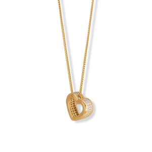 16" + 2" 14 Karat Gold Plated CZ Lined Floating Heart Necklace