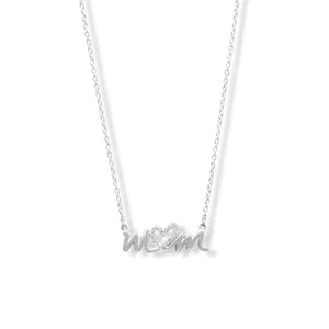 16" + 2" CZ Heart "mom" Necklace