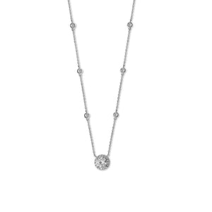 15" + 2" Rhodium Plated 8mm Halo CZ and Bezel CZ Necklace