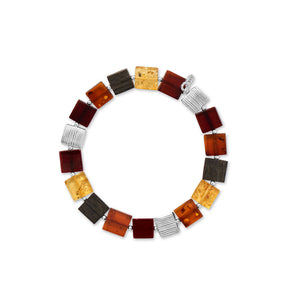 7" Textured Square Disk, Multi Color Amber and Black Oak Stretch Bracelet