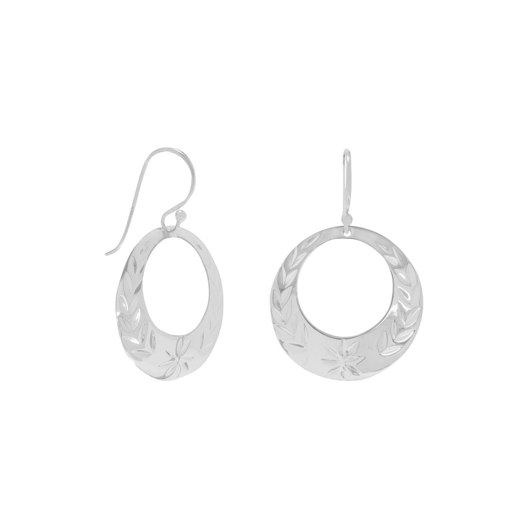 Floral Design Diamond Cut Circle Earrings