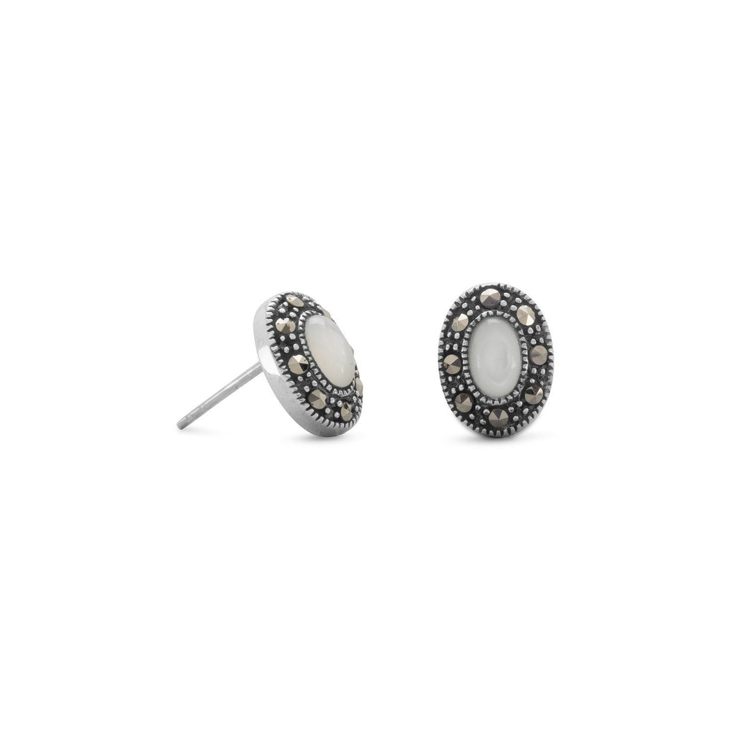 Marcasite and Shell Stud Earrings