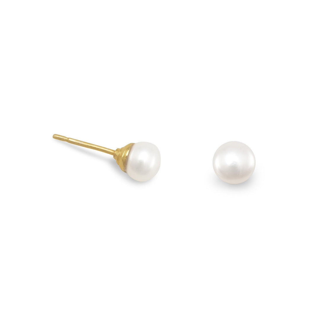 14 Karat Gold Plated Cultured Freshwater Pearl Stud Earrings