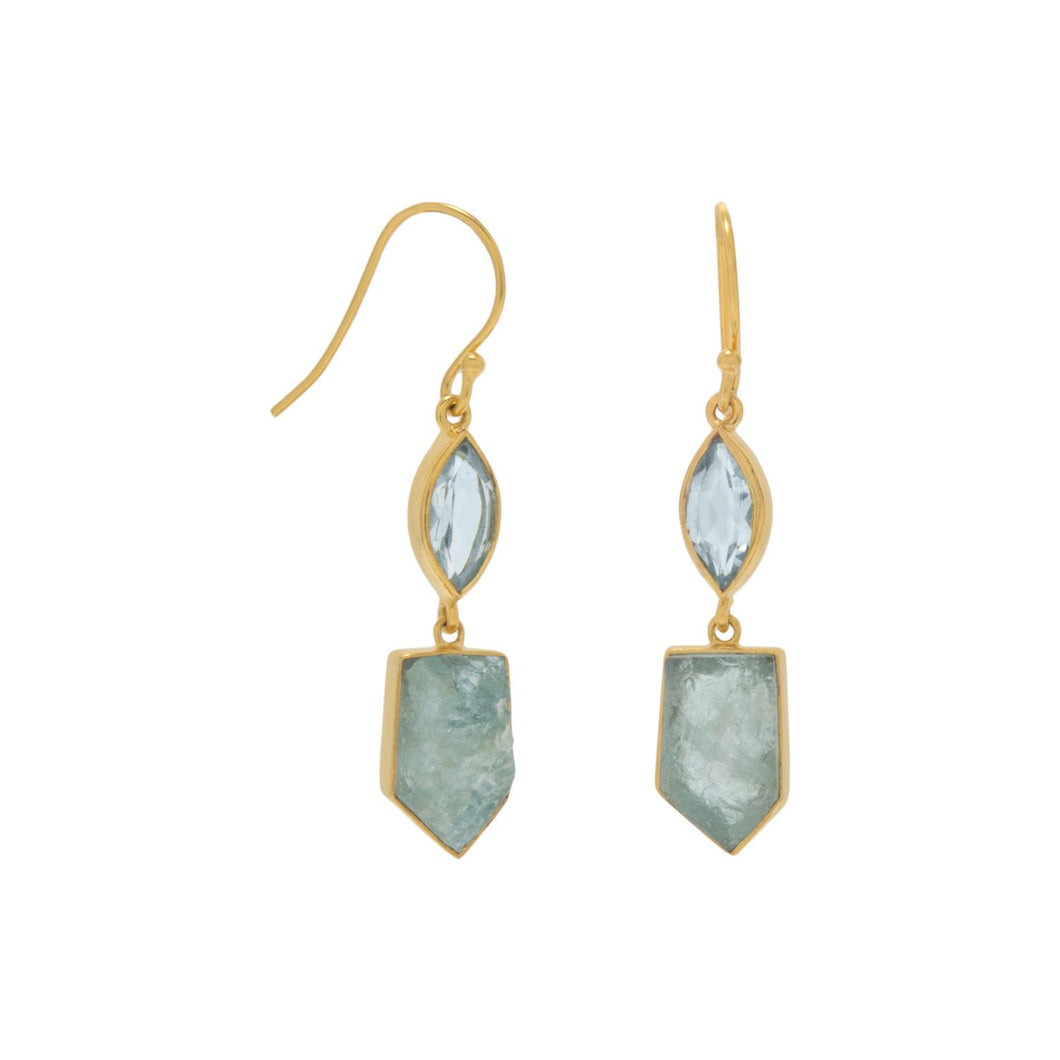 14 Karat Gold Plated Blue Topaz and Aquamarine Drop Earrings