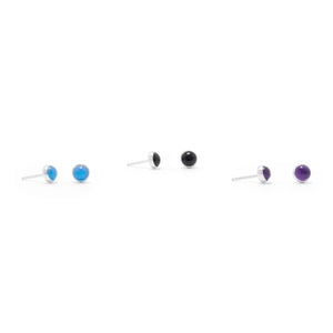 Set of 3 Synthetic Blue Opal, Amethyst, and Black Onyx Button Studs