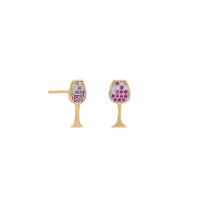 14 Karat Gold Plated CZ Red Wine Glass Stud Earrings
