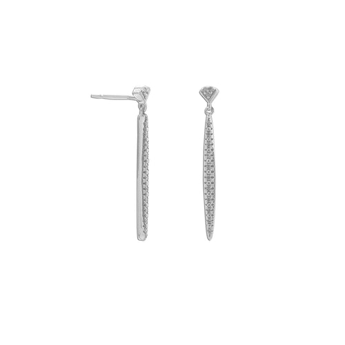 Rhodium Plated Vertical Bar Post Earrings with Diamonds