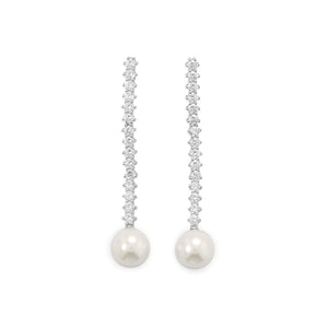Rhodium Plated CZ and Simulated Pearl Drop Earrings
