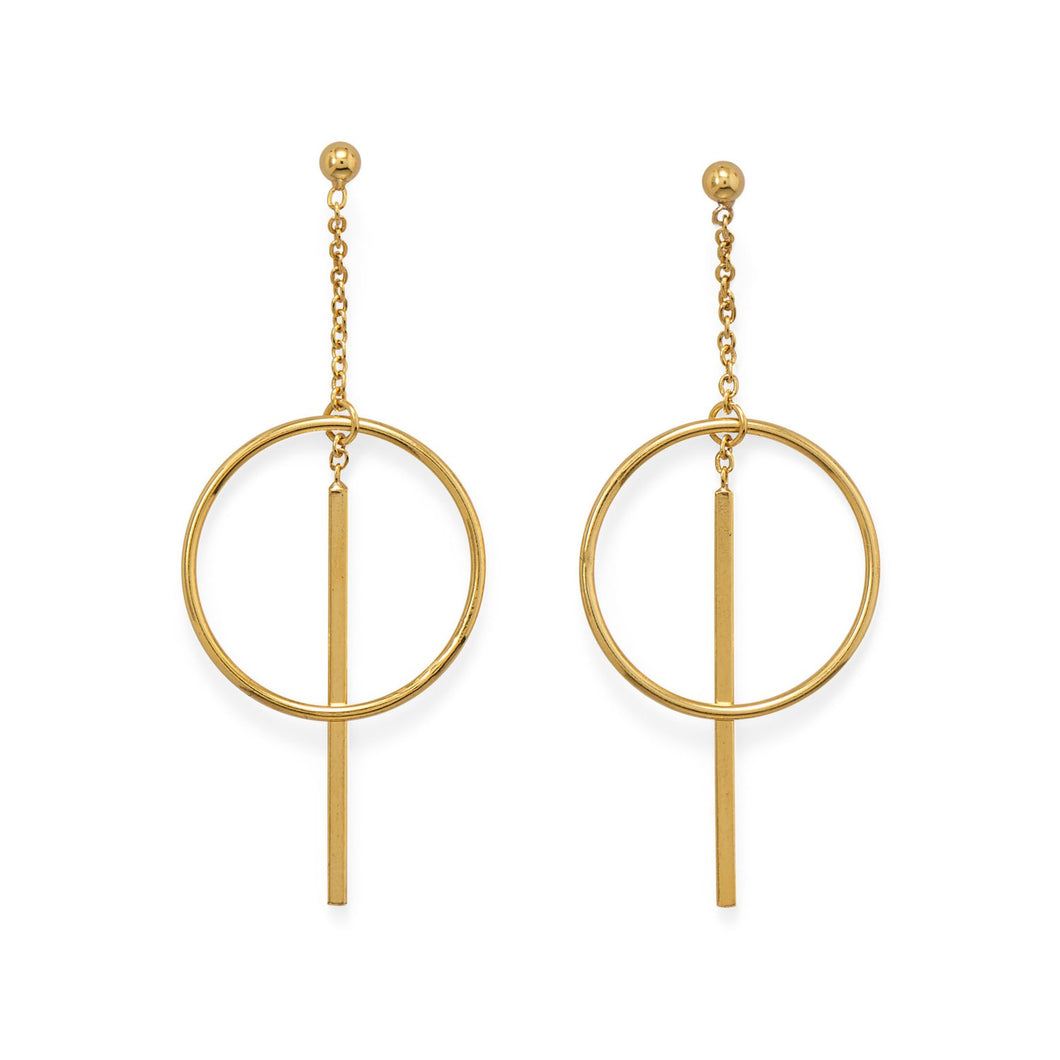 14 Karat Gold Plated Long Bar w/Circle Post Earrings