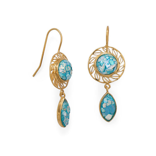 14 Karat Gold Plated Roman Glass Drop Earring