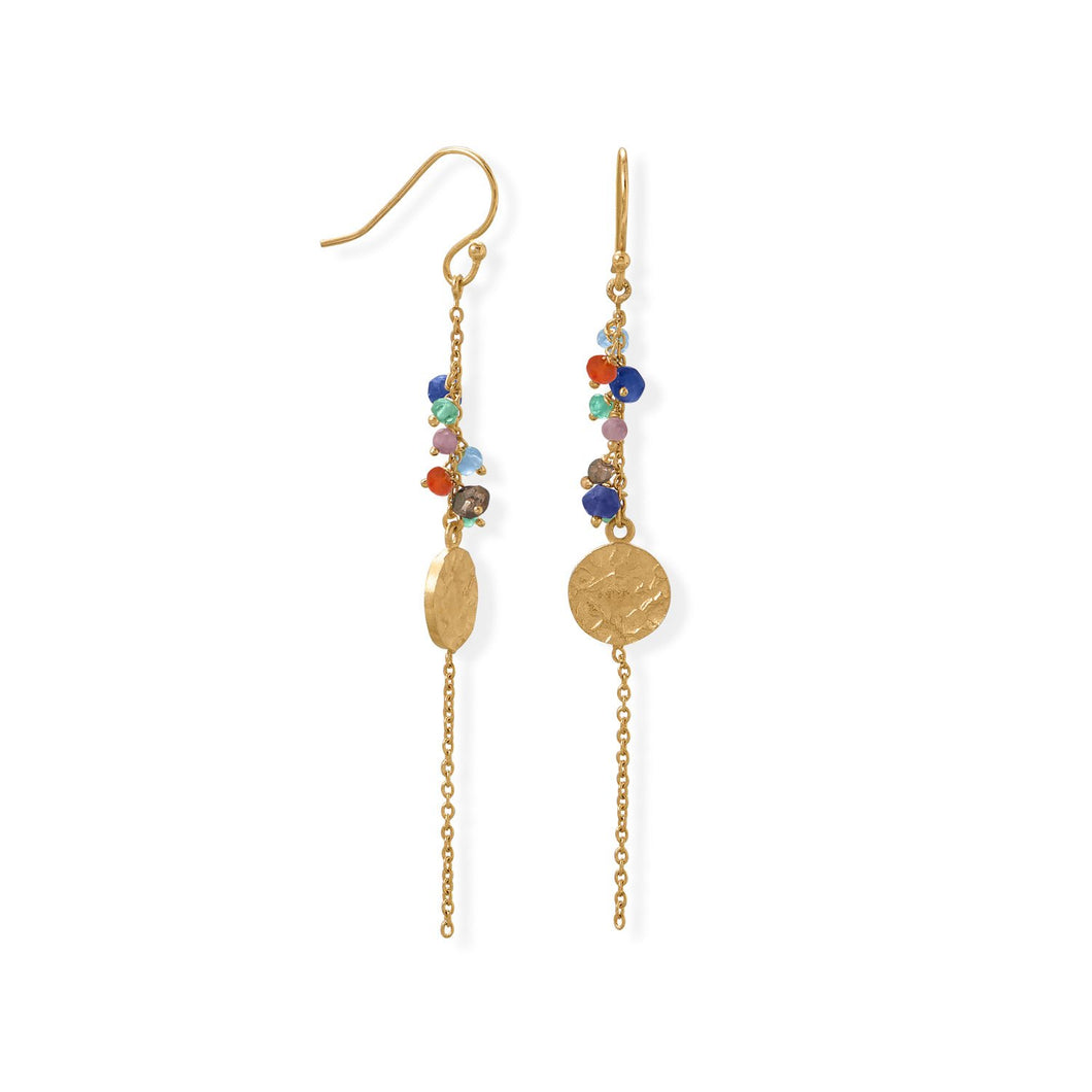 14 Karat Gold Plated Multi Bead and Disk Earring