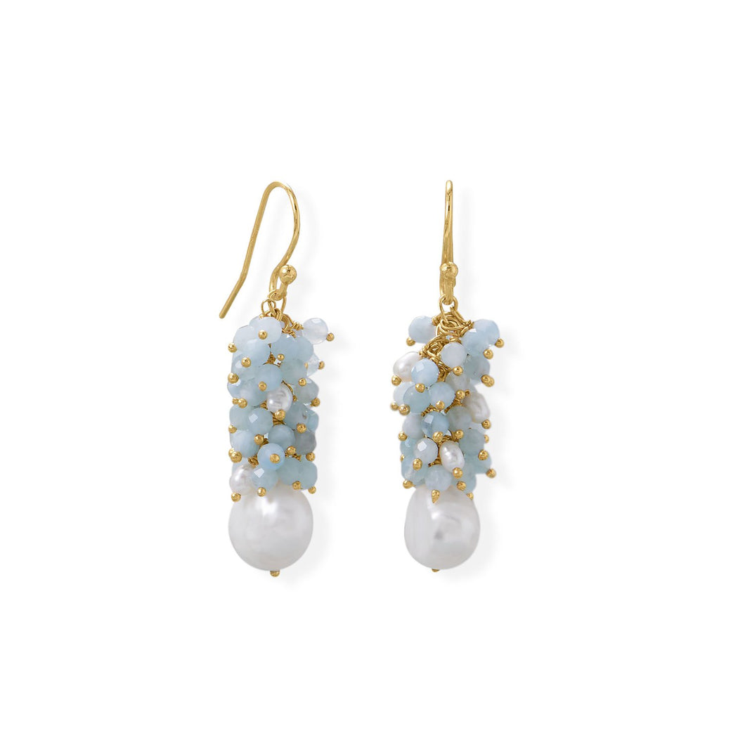 14 Karat Gold Plated Aquamarine and Cultured Freshwater Pearl Earring