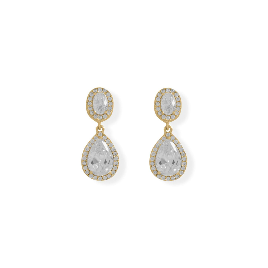 14 Karat Gold Plated Oval and Pear CZ Drop Earrings