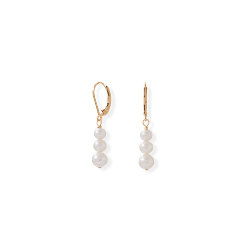 14/20 Gold Filled Stacked Cultured Freshwater Pearl Lever Earrings