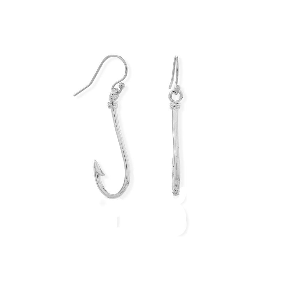 Rhodium Plate Fish Hook Earrings