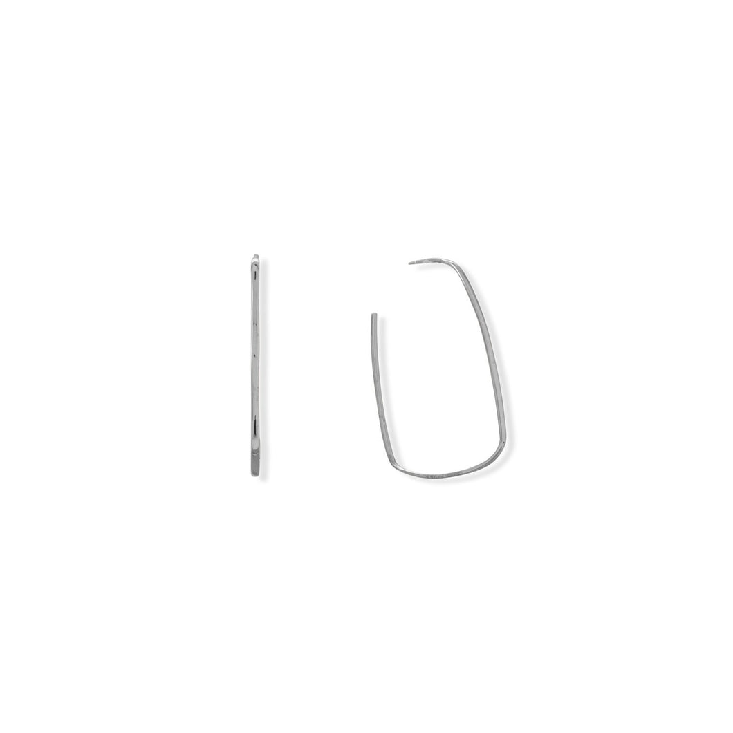 Rhodium Plated Thin Rectangle 3/4 Hoop Earrings