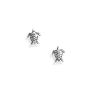 Oxidized Sea Turtle Stud Earrings