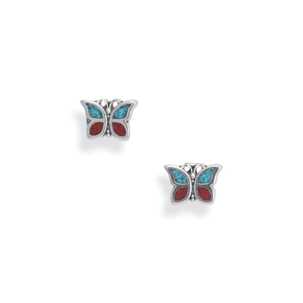 Coral and Turquoise Chip Butterfly Earrings