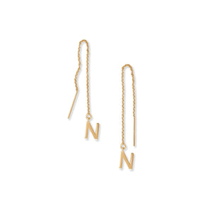14 Karat Gold Plated "N" Initial Threader Earrings