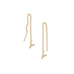 14 Karat Gold Plated "Y" Initial Threader Earrings