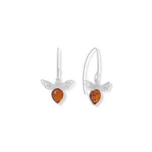 Amber Honey Bee Drop Wire Earrings