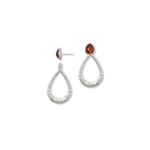 Amber Hammered Pear Drop Post Earrings